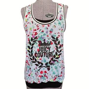 Juicy Couture Watercolor Paint Splatter Racerback Tank Top Sz Large Glitter Logo